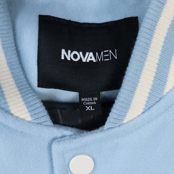 Nova Men Cone Applique Varsity Bomber Button Down Jacket Light Blue Size Xl - Picture 3 of 16
